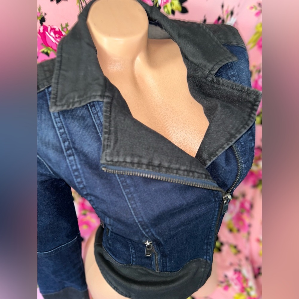 Guess vintage denim jean jacket coat 80’s Metal rocker punk biker sexy crop fit - Picture 4 of 12